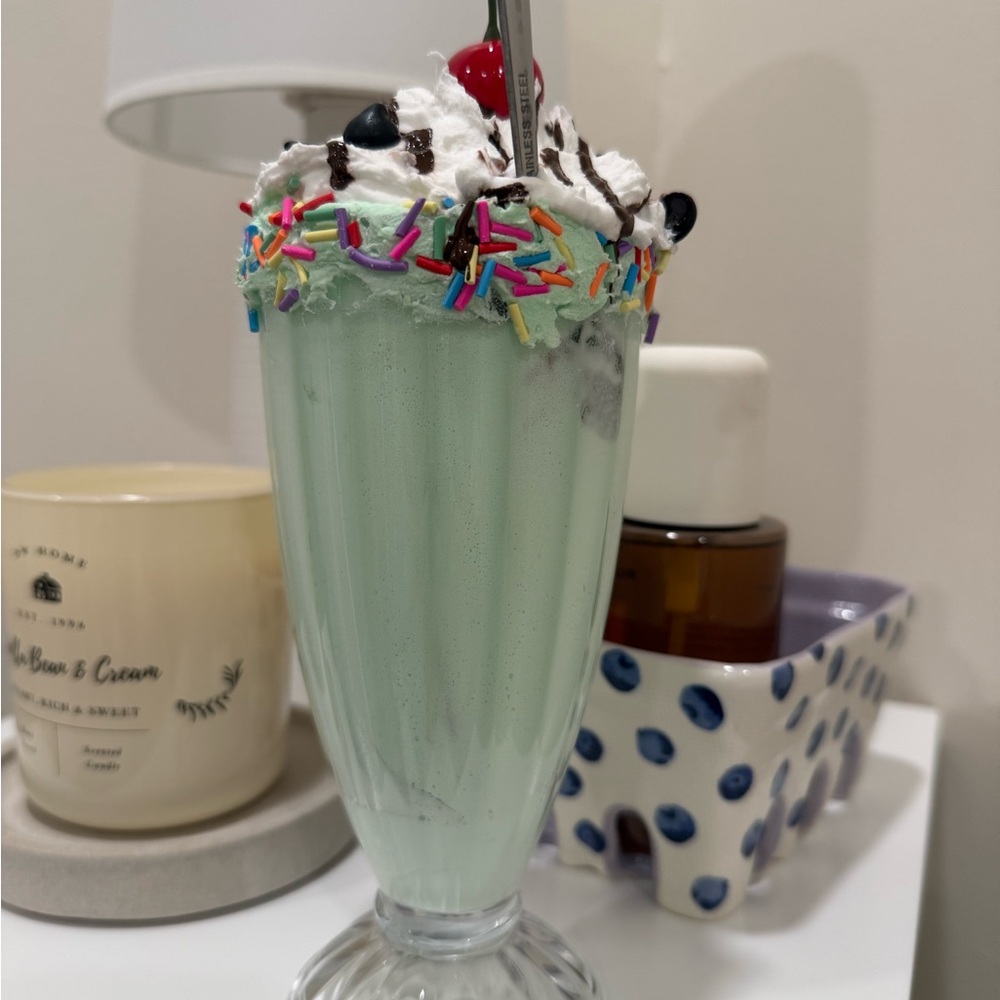Faux Mint Green Milkshake with Whipped Cream and Sprinkles